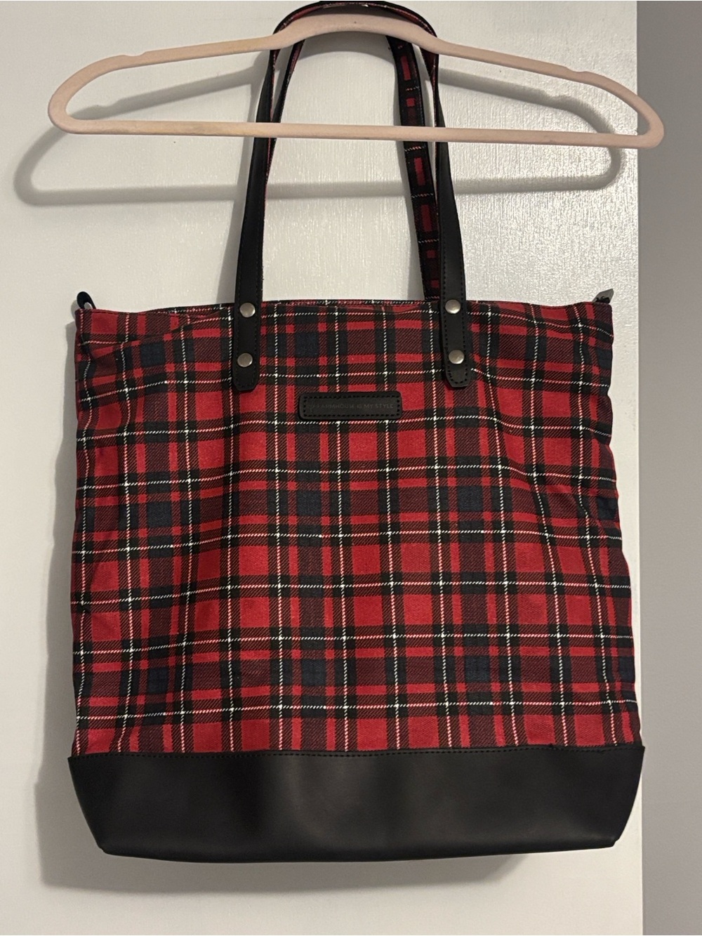 Farmhouse Is My Style Campfire Plaid Red Tote Bag